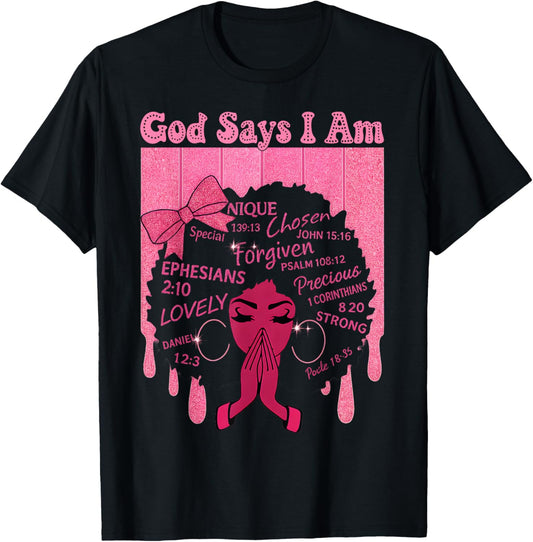 God Says I Am Melanin Black History Month Bow Girl Christian T-Shirt - T-Shirt | Black