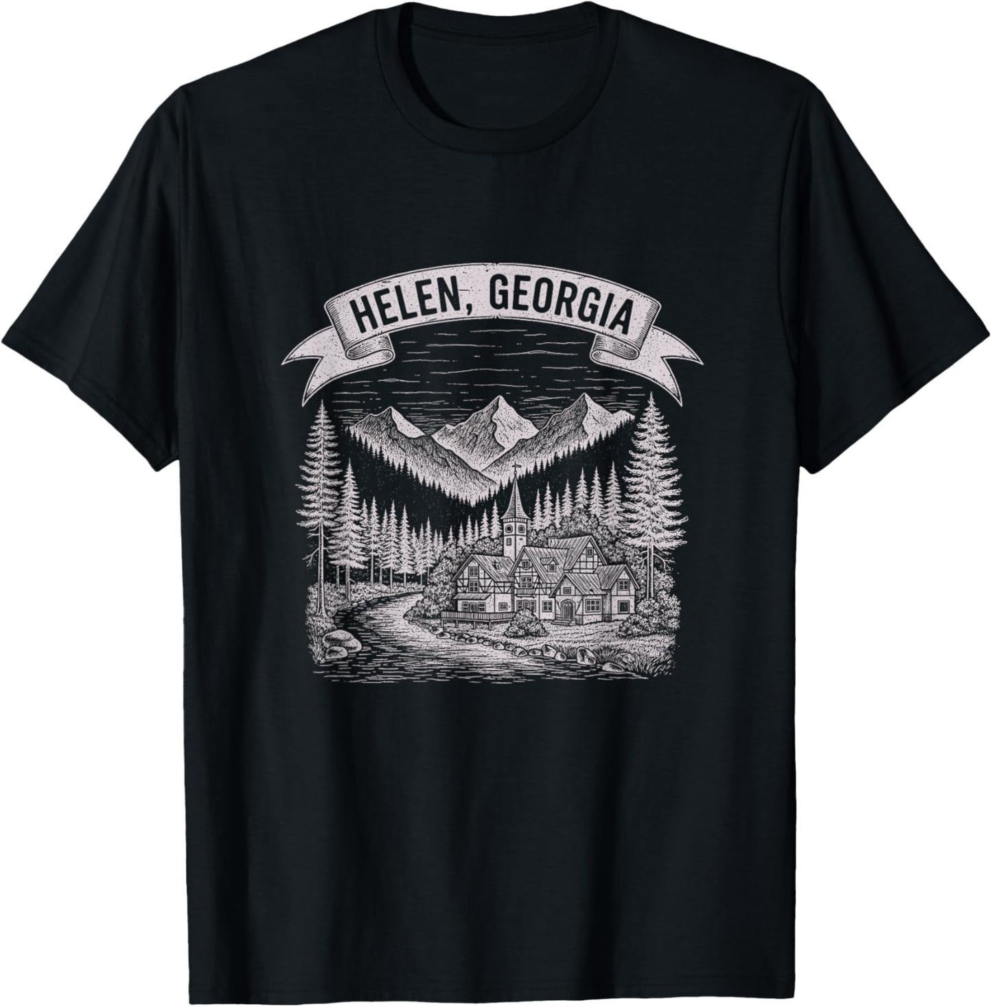 Vintage Helen Georgia Sketch Art Design T-Shirt - T-Shirt | Black