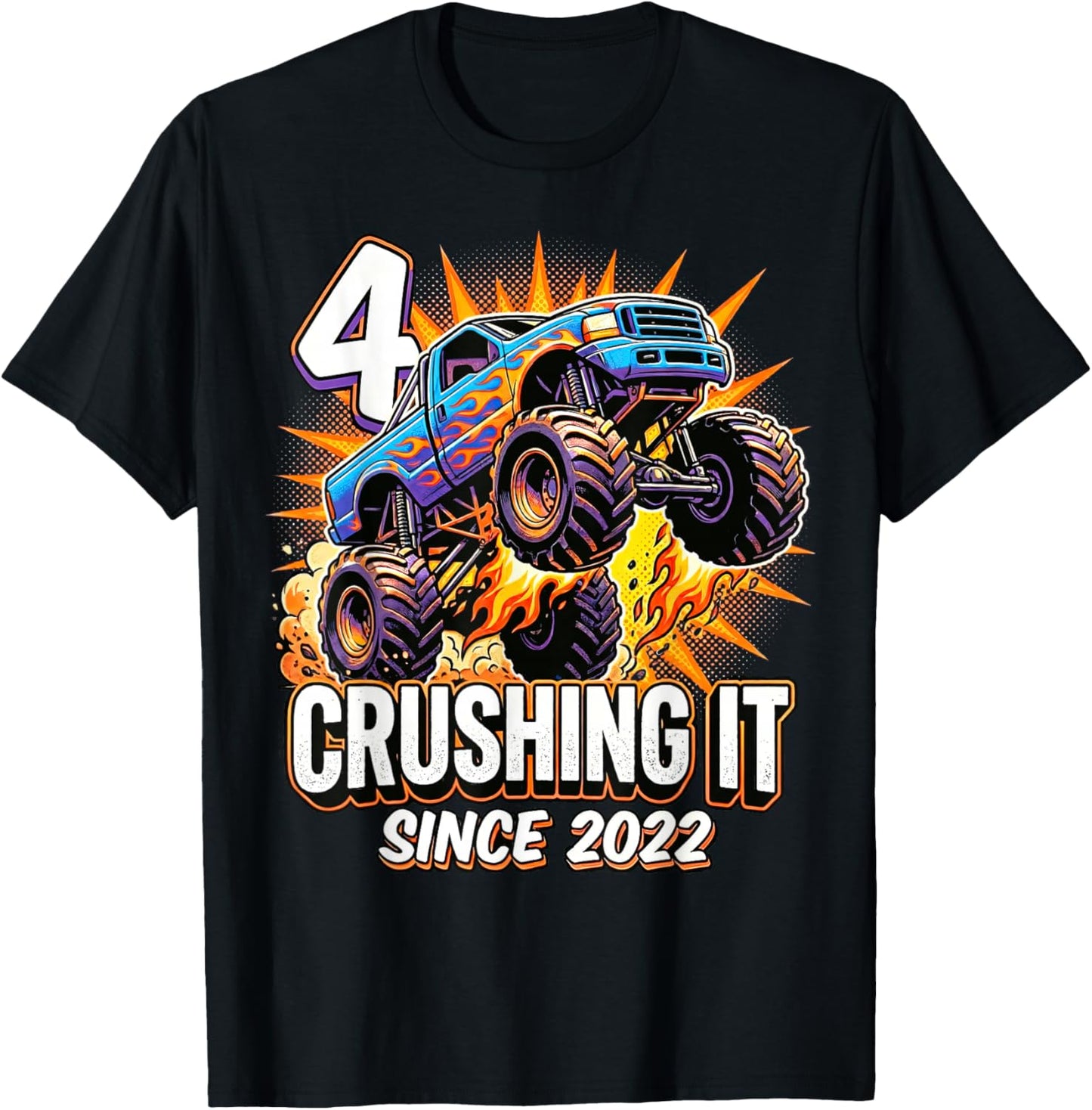 Birthday Monster Truck 4 Year Old Boys 4th Party Born 2022 T-Shirt - T-Shirt | Black