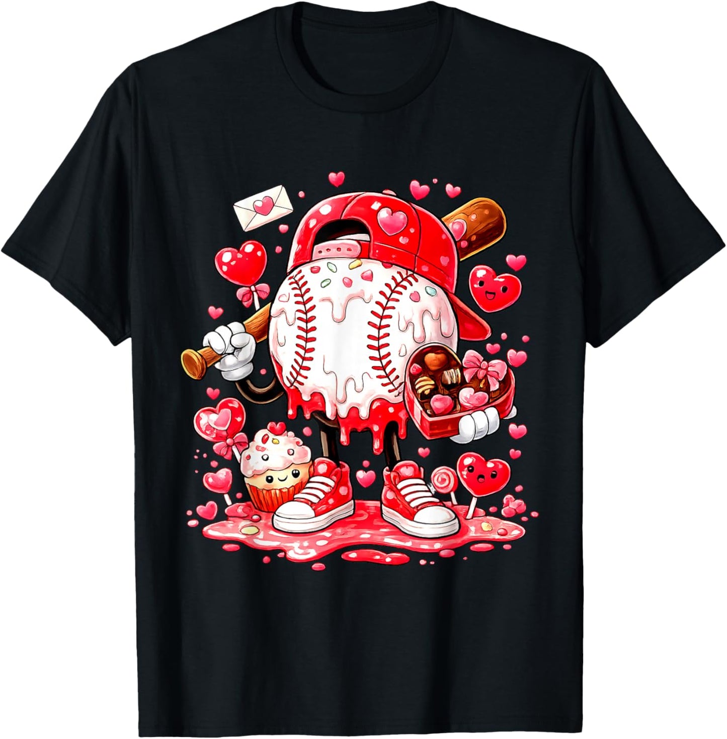 Baseball Drip Ice Cream Boys Kids Youth Valentines T-Shirt - T-Shirt | Black