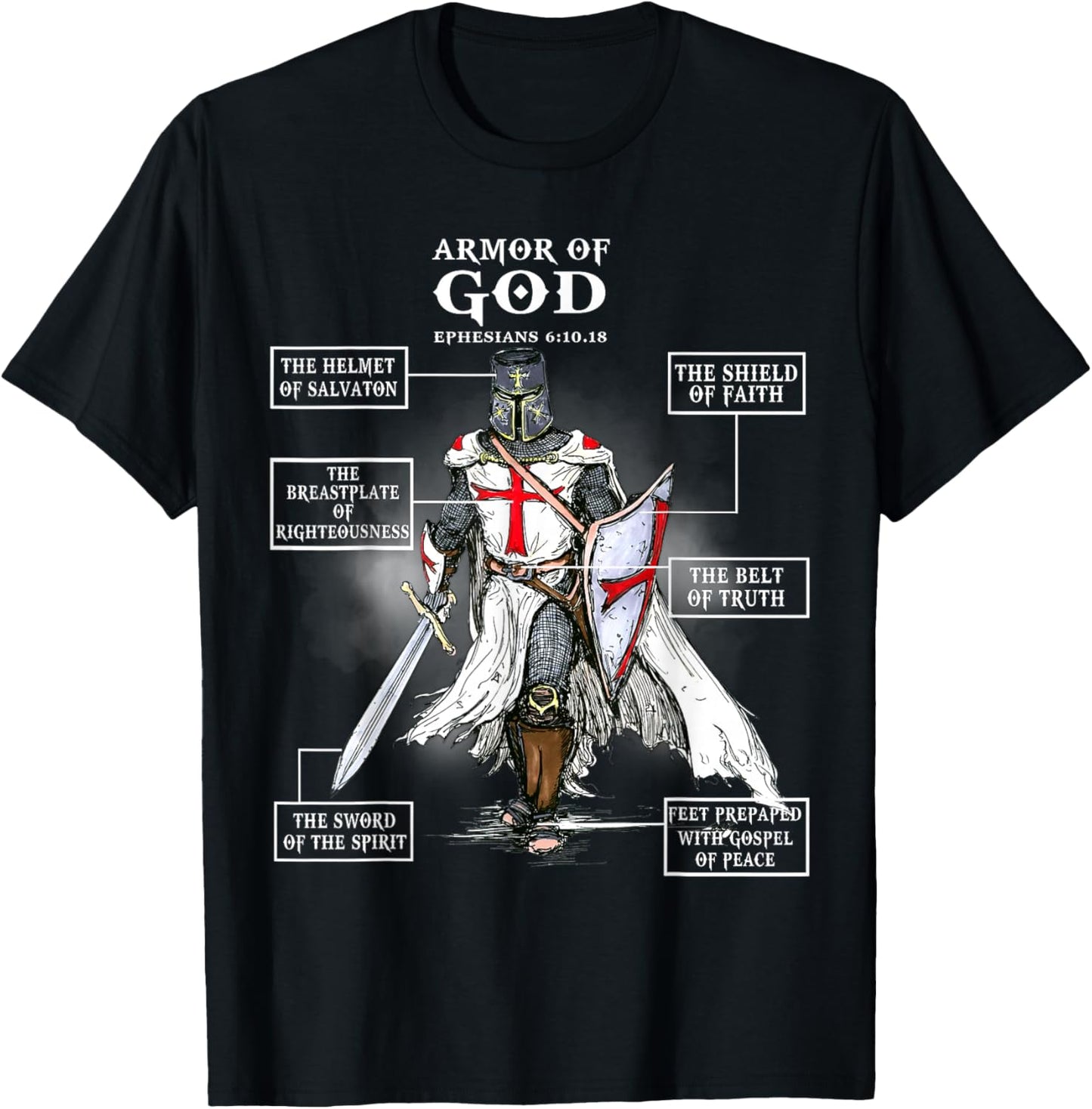 Armor of God Knight Templar Christian T-Shirt - T-Shirt | Black