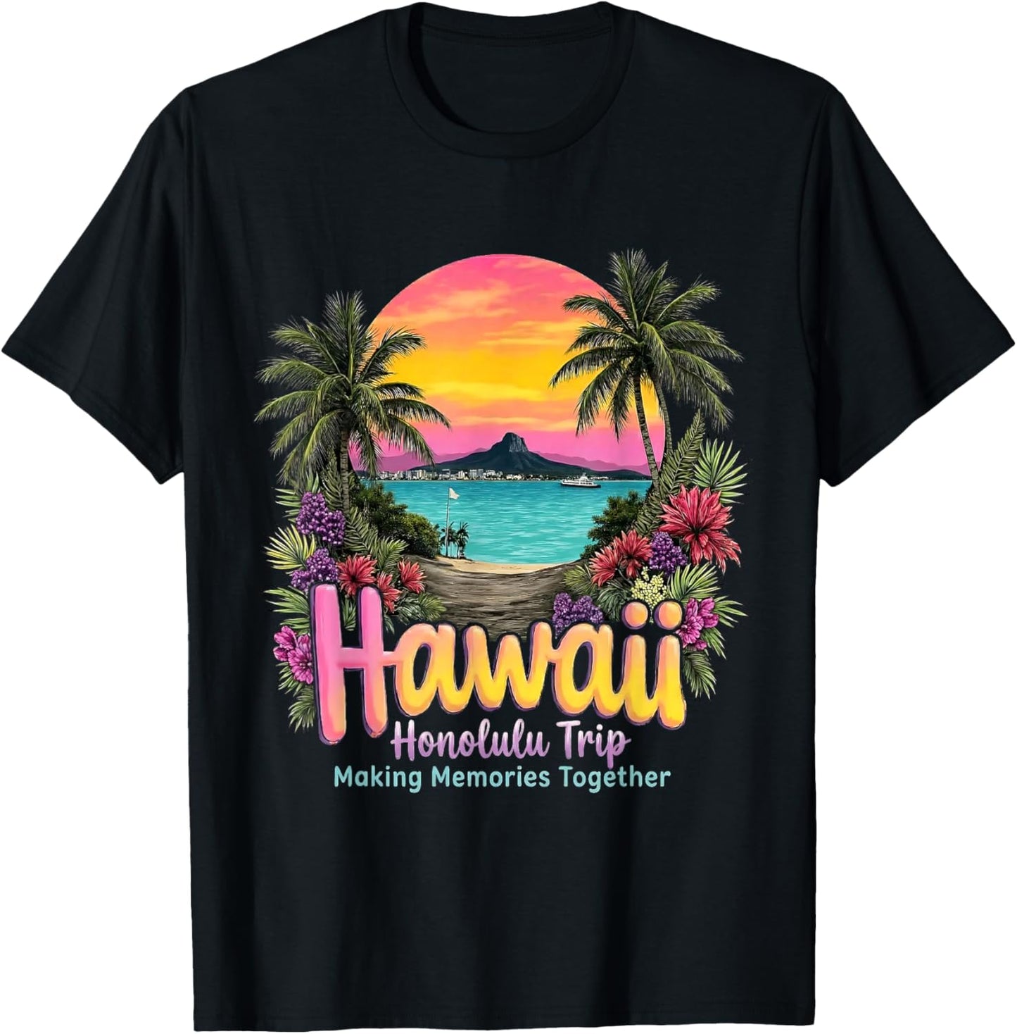Tropical Hawaii Island Cruise Adventure Waikiki Honolulu T-Shirt - T-Shirt | Black