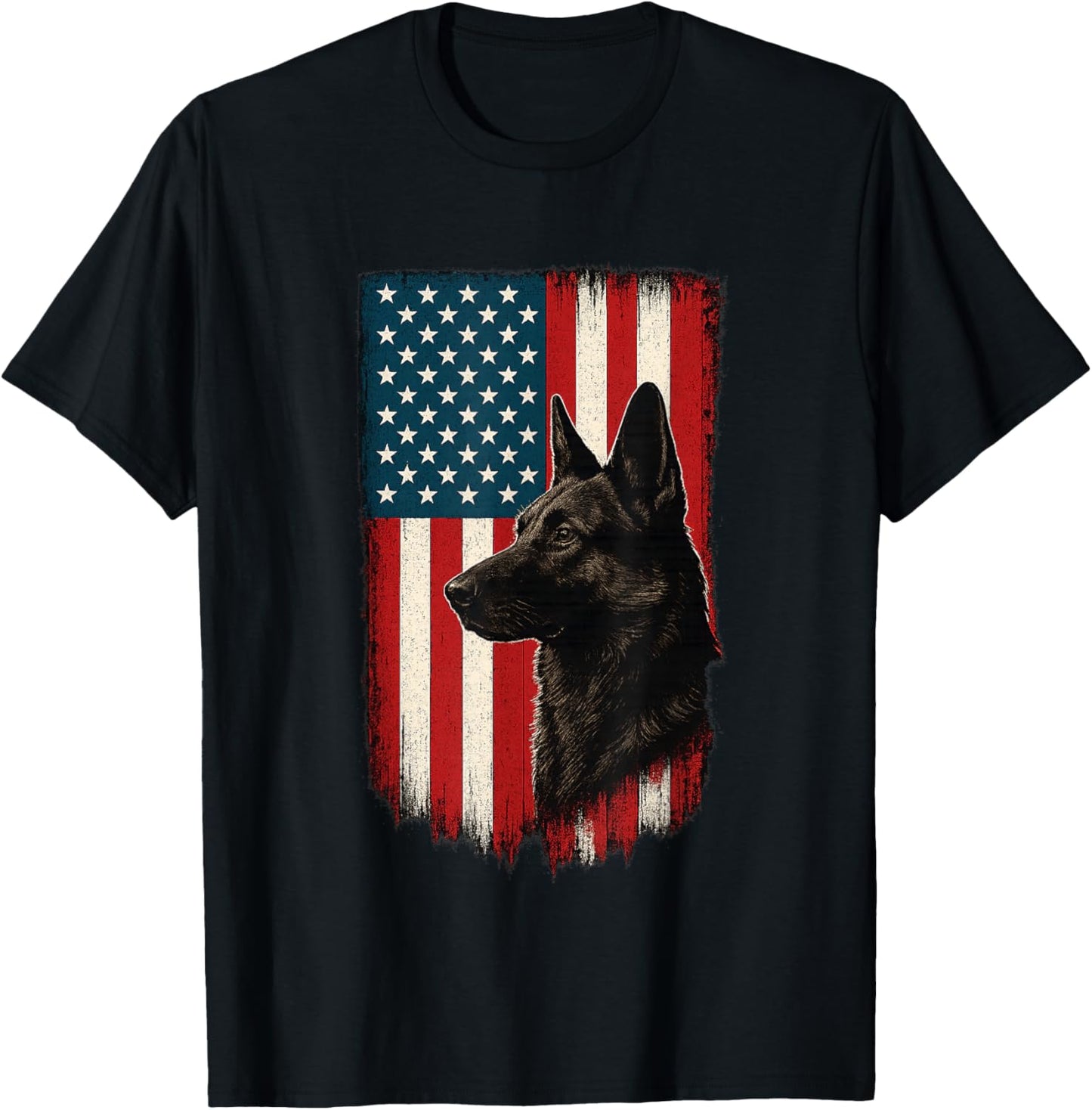 German Shepherd American Flag USA Patriotic Dog T-Shirt - T-Shirt | Black