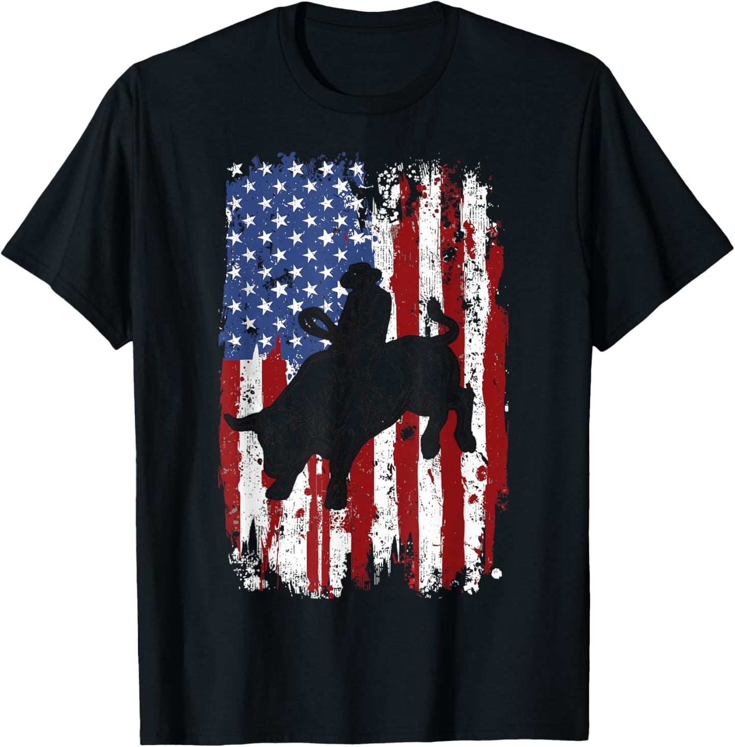 Vintage Patriotic Rodeo Cowboy Western Country USA Flag Men T-Shirt - T-Shirt | Black