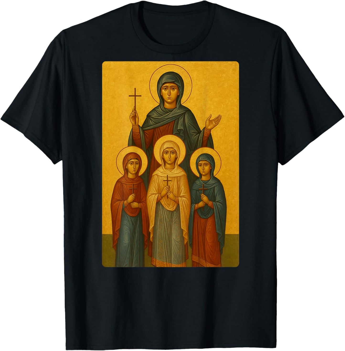 Orthodox Icon of Saint Sophia and her Daughters T-Shirt - T-Shirt | Black