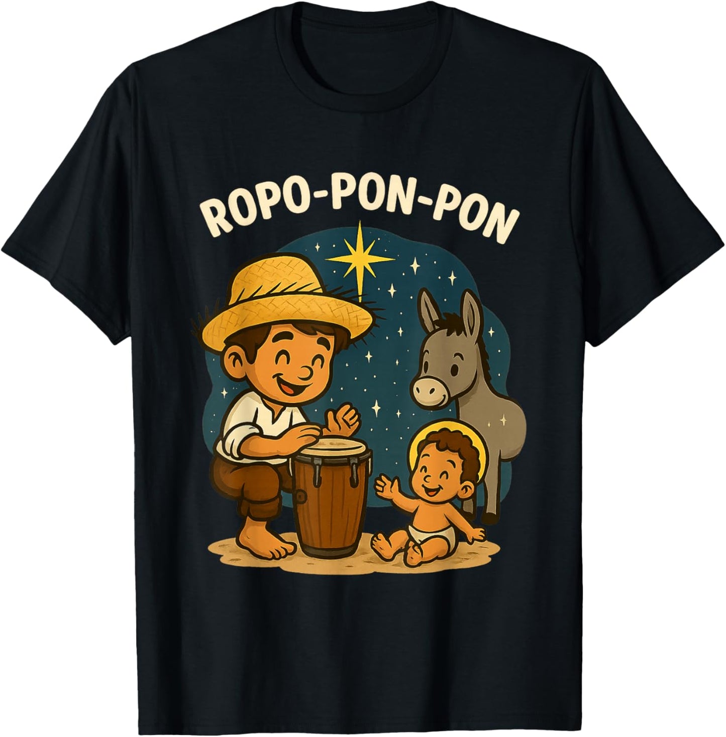 Christmas Drummer Boy Nativity Scene Christian Art T-Shirt - T-Shirt | Black