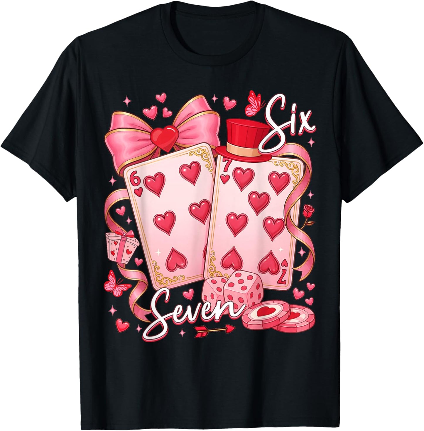 Funny Meme Six Seven 67 Valentine Playing Cards 67 Men Women T-Shirt - T-Shirt | Black