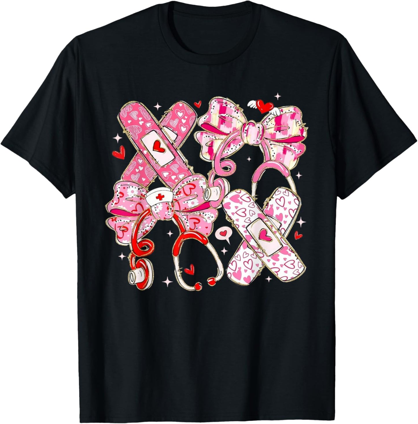 Cute Valentine Nurse Scrubs Cute Heart Icons Nurse Life T-Shirt - T-Shirt | Black