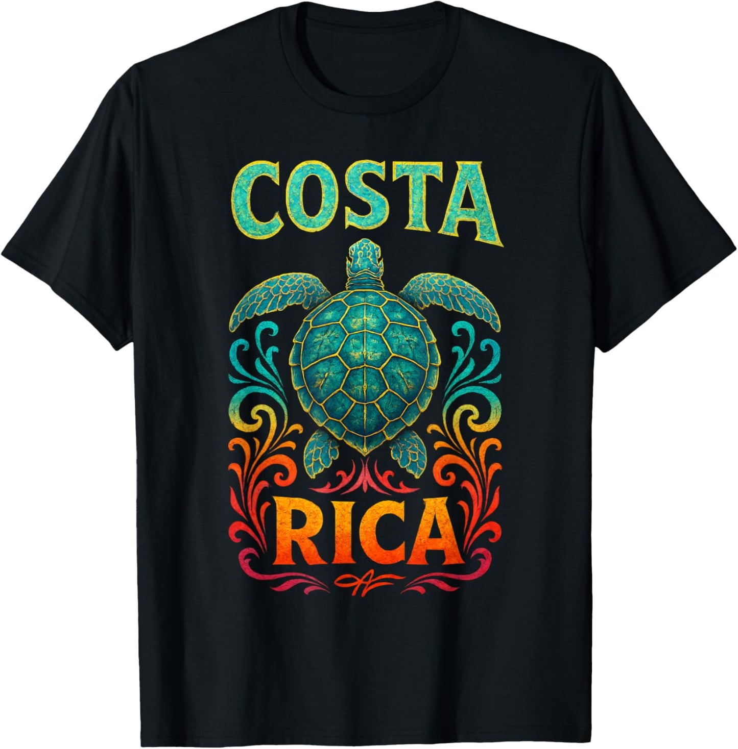Costa Rica Vibrant Sea Turtle Ornate Mosaic T-Shirt - T-Shirt | Black