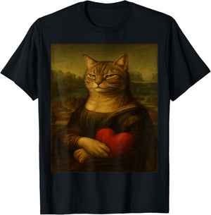 Cat Monalisa Cats Lovers Sarcastic T-Shirt - T-Shirt | Black