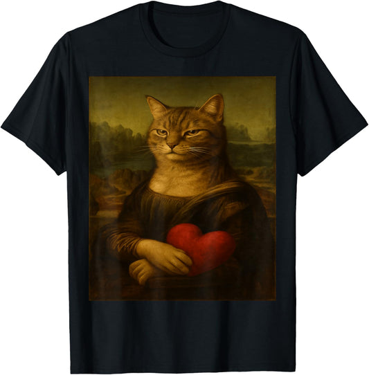 Cat Monalisa Cats Lovers Sarcastic T-Shirt - T-Shirt | Black