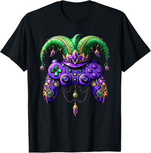 Mardi Gras Video Game Controller Jester Mask Kids Boys T-Shirt - T-Shirt | Black