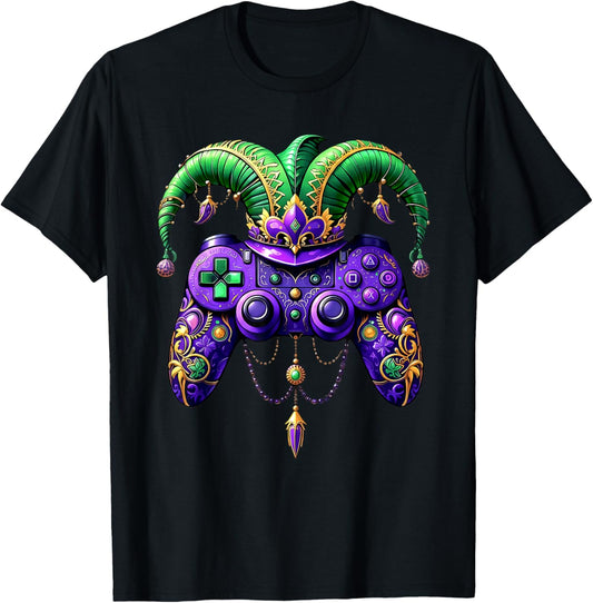 Mardi Gras Video Game Controller Jester Mask Kids Boys T-Shirt - T-Shirt | Black