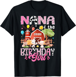 Nana of The Birthday Girl 1St Birthday Pink Farm T-Shirt - T-Shirt | Black