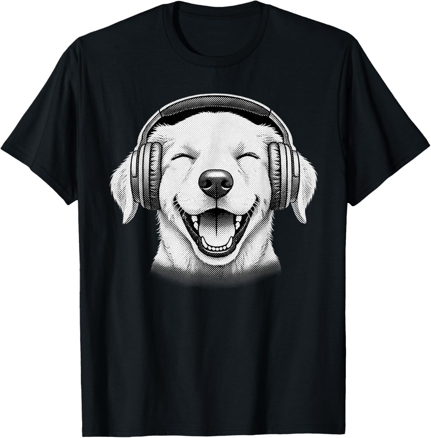 Cute Headphones Dog Funny Grunge Silly Graphic T-Shirt - T-Shirt | Black