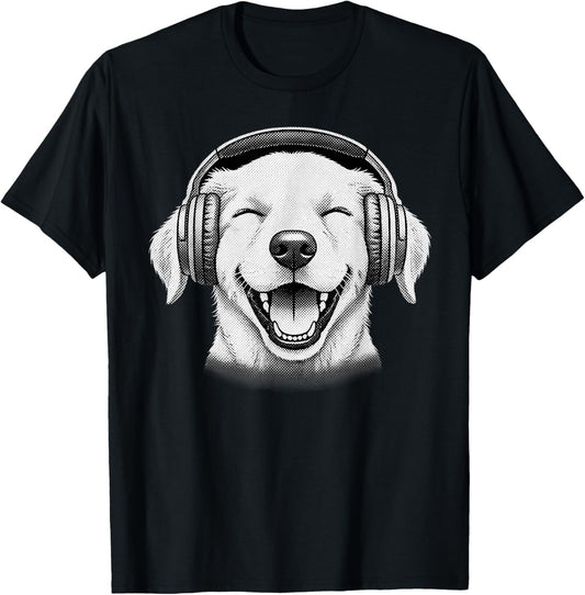 Cute Headphones Dog Funny Grunge Silly Graphic T-Shirt - T-Shirt | Black