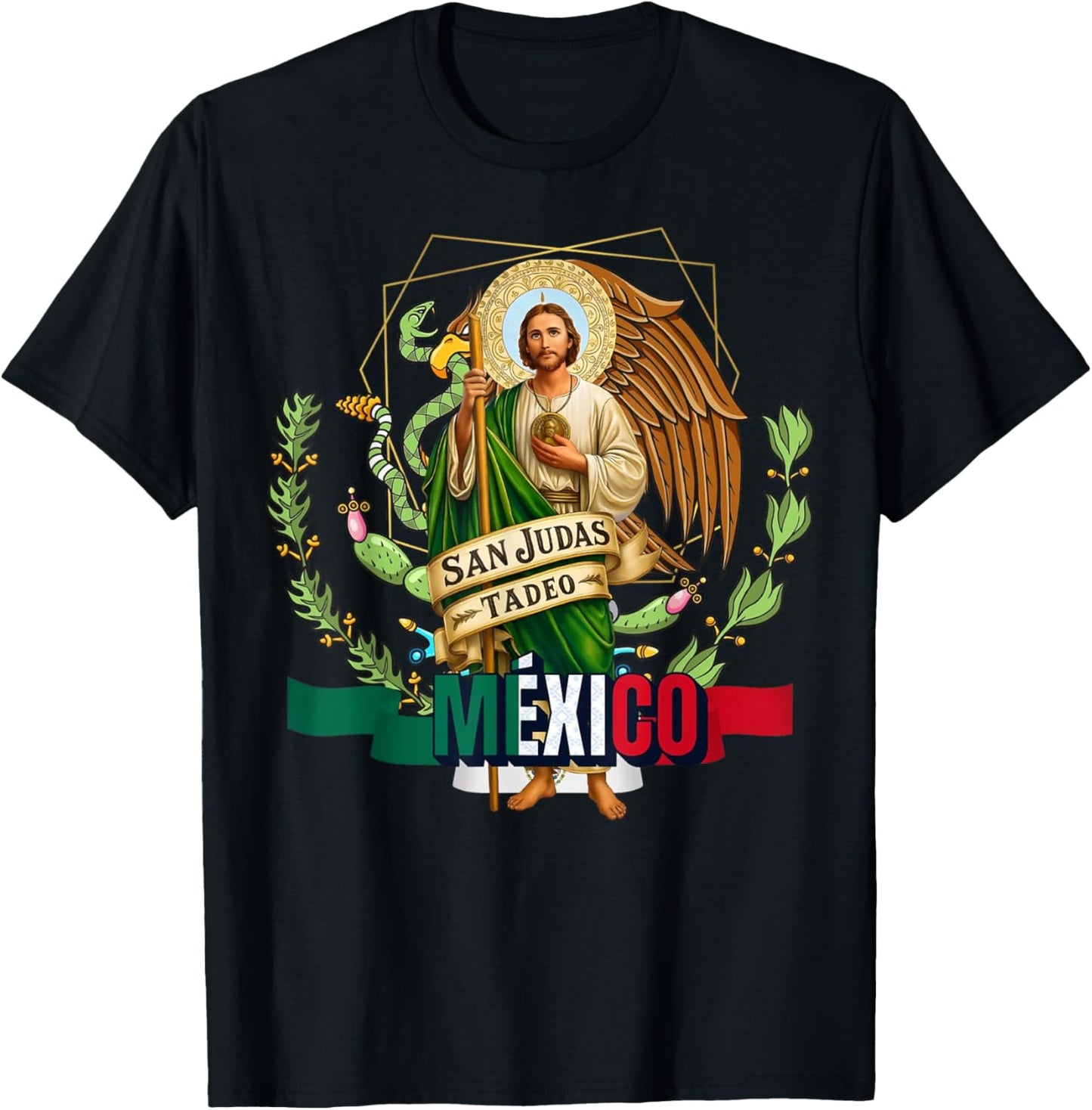 Saint Jude Thaddeus Mexico Catholic for Proud Mexicans T-Shirt - T-Shirt | Black