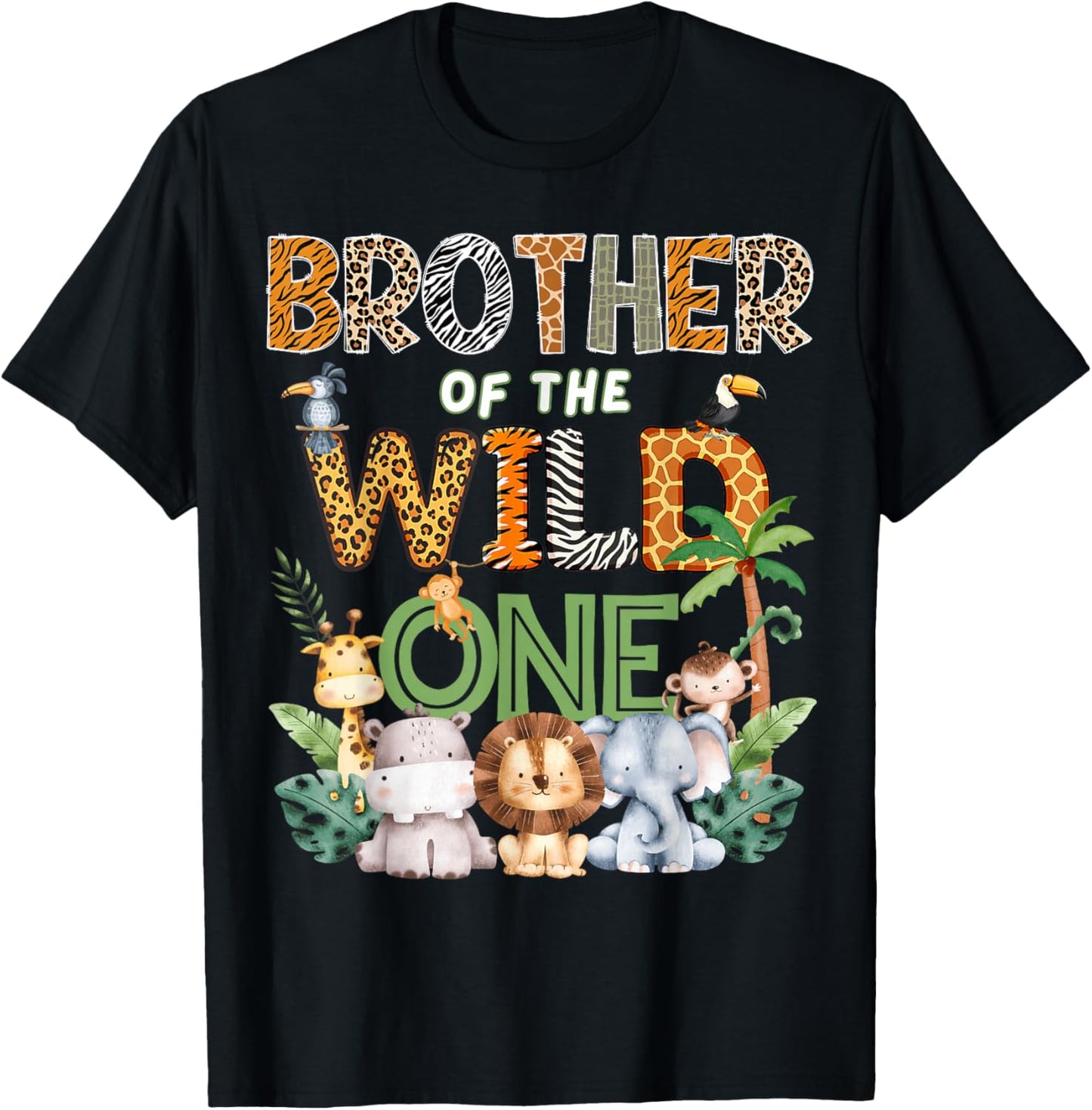Brother of The Wild One Safari 1St Birthday Kids T-Shirt - T-Shirt | Black