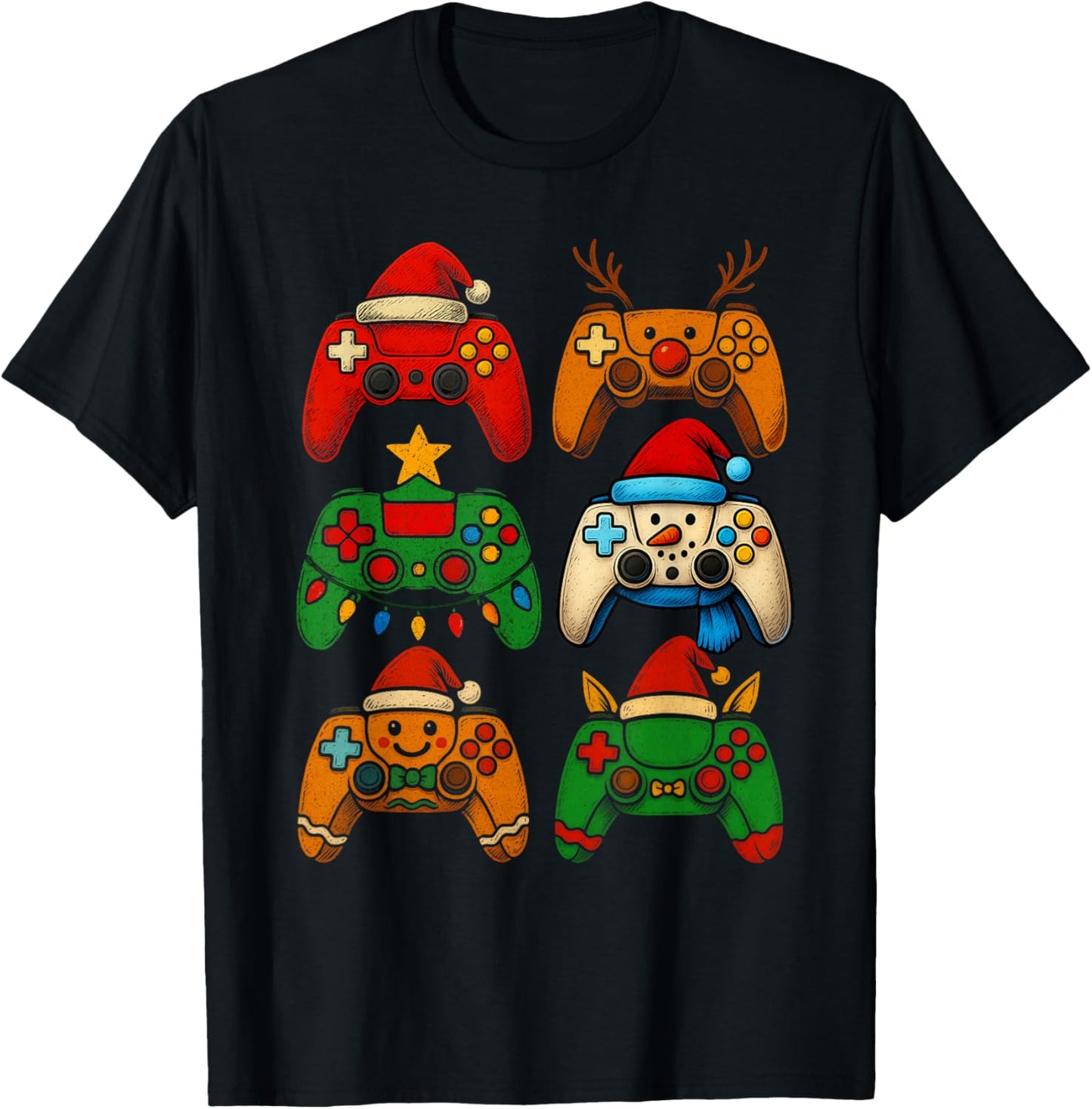 Christmas Gamer Game Controller Xmas Gaming Boys Kids Men T-Shirt - T-Shirt | Black
