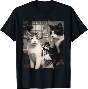 Vintage Cat Smoking Tattoo Inked Kitty Artist Funny Tattooin T-Shirt - T-Shirt | Black