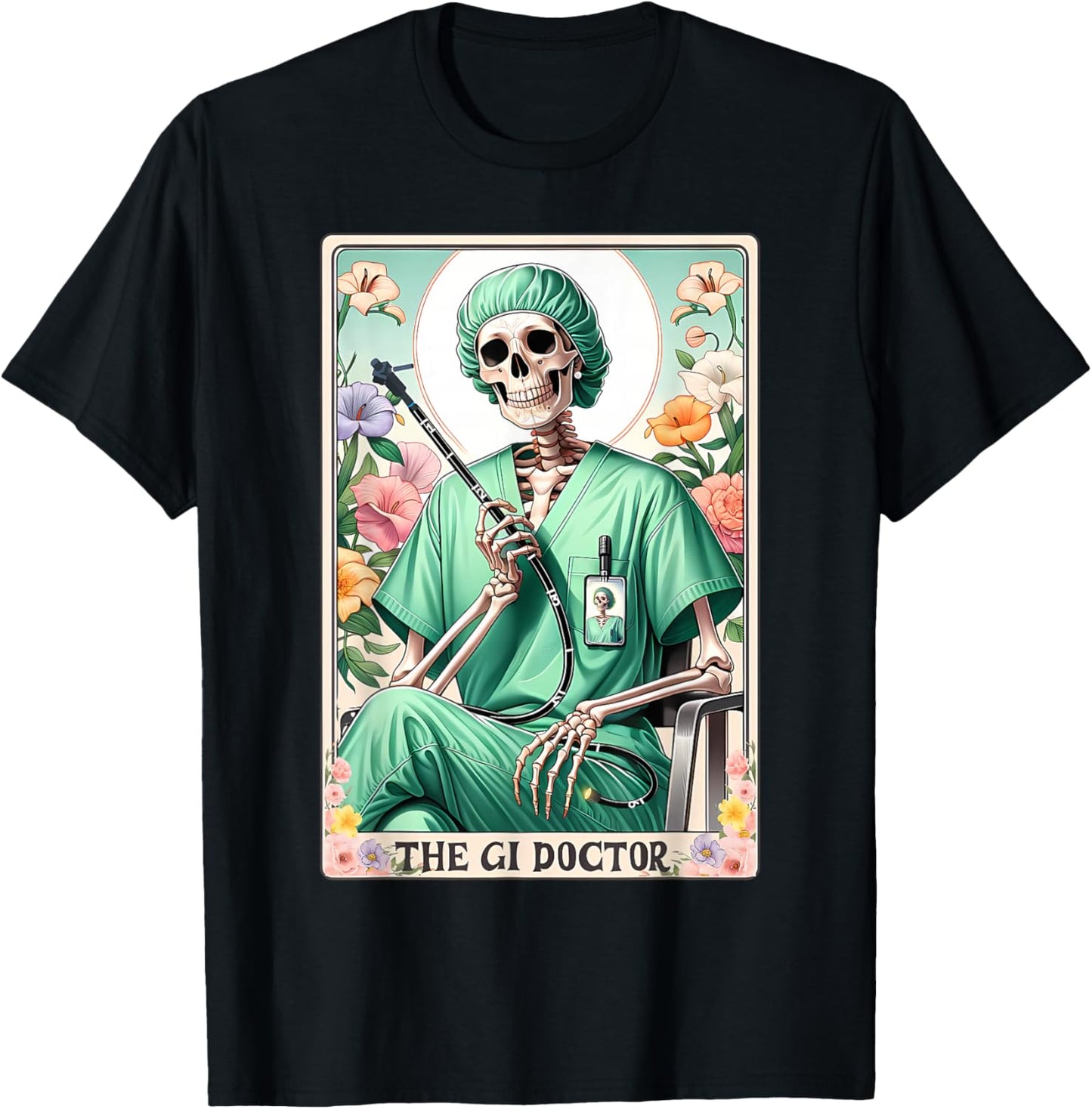 GI Doctor Gastroenterologist Skeleton Tarot Card Endoscopy T-Shirt - T-Shirt | Black