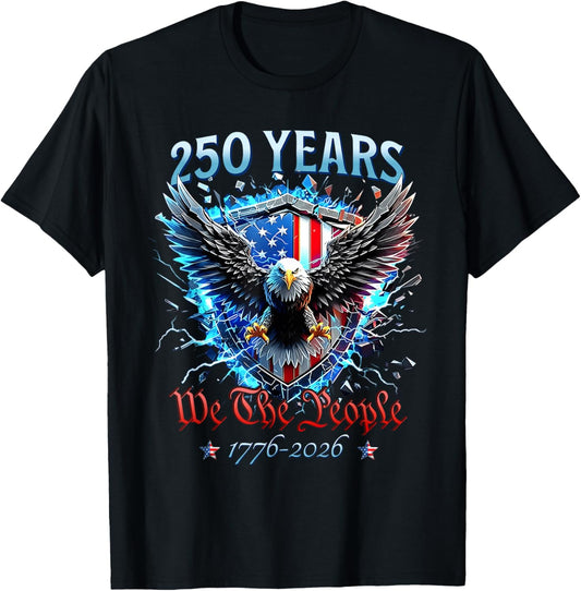 Patriotic Eagle and Flag 250 Years 1776-2026 T-Shirt - T-Shirt | Black