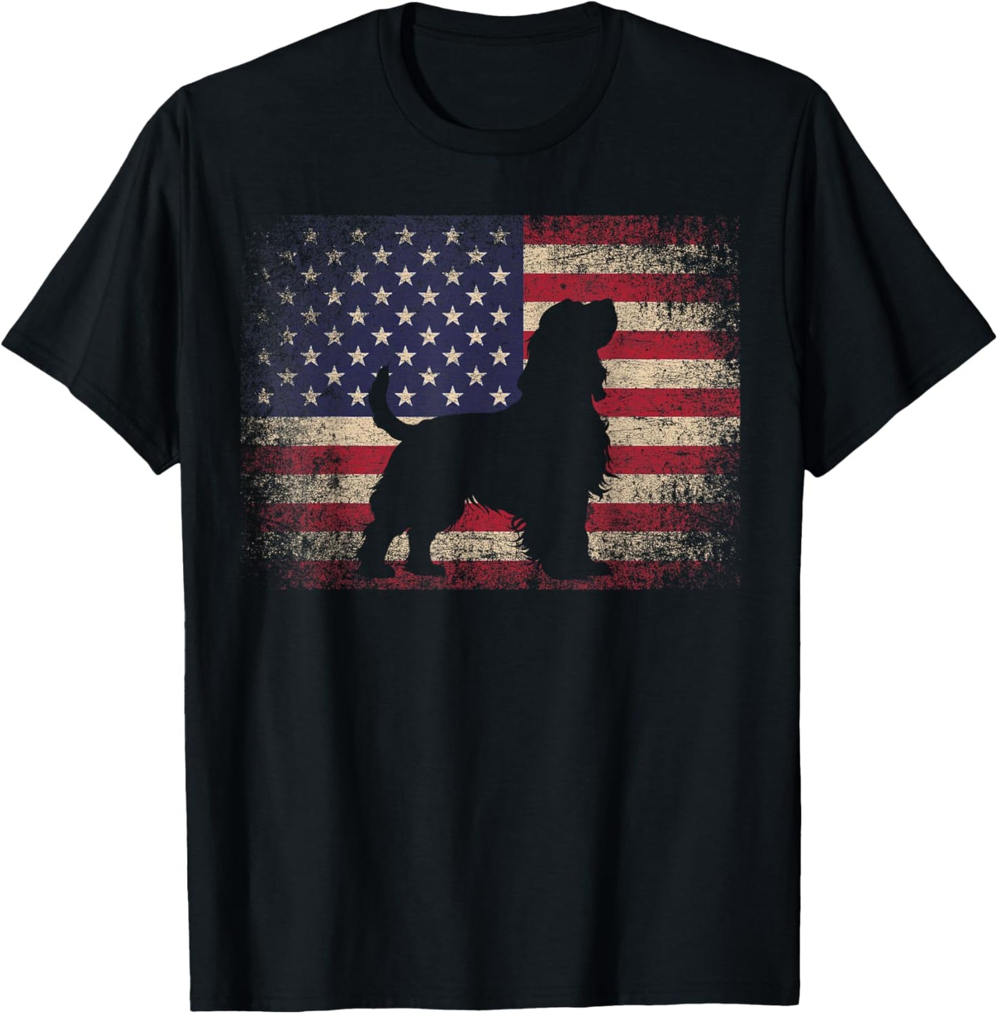 Cocker Spaniel Dog - 4th of July American Flag Vintage T-Shirt - T-Shirt | Black