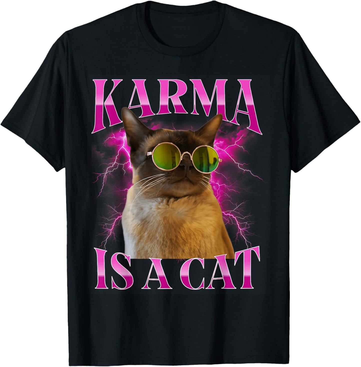 Karma is A Cat, Funny Cat Lovers Design T-Shirt - T-Shirt | Black