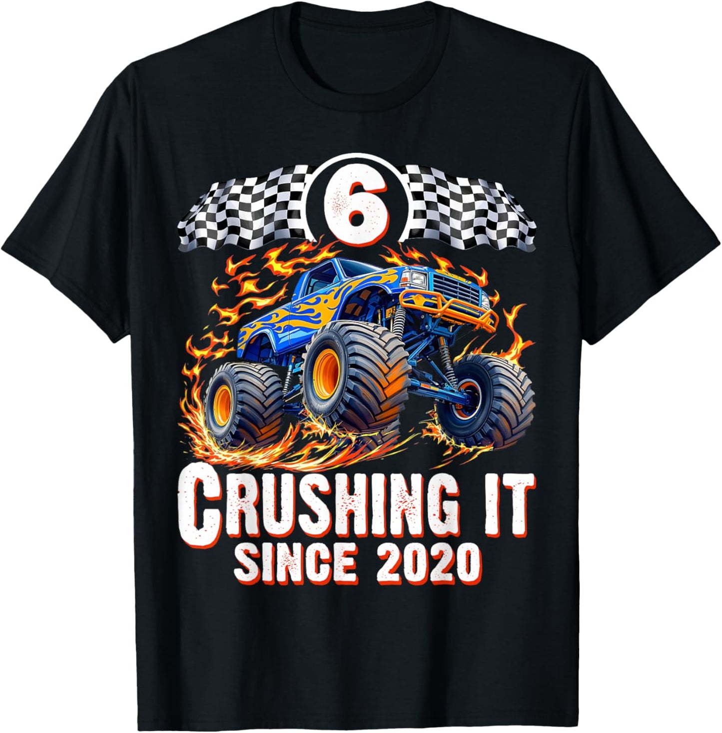Birthday Monster Truck 6 Year Old Boys 6th Party Born 2020 T-Shirt - T-Shirt | Black