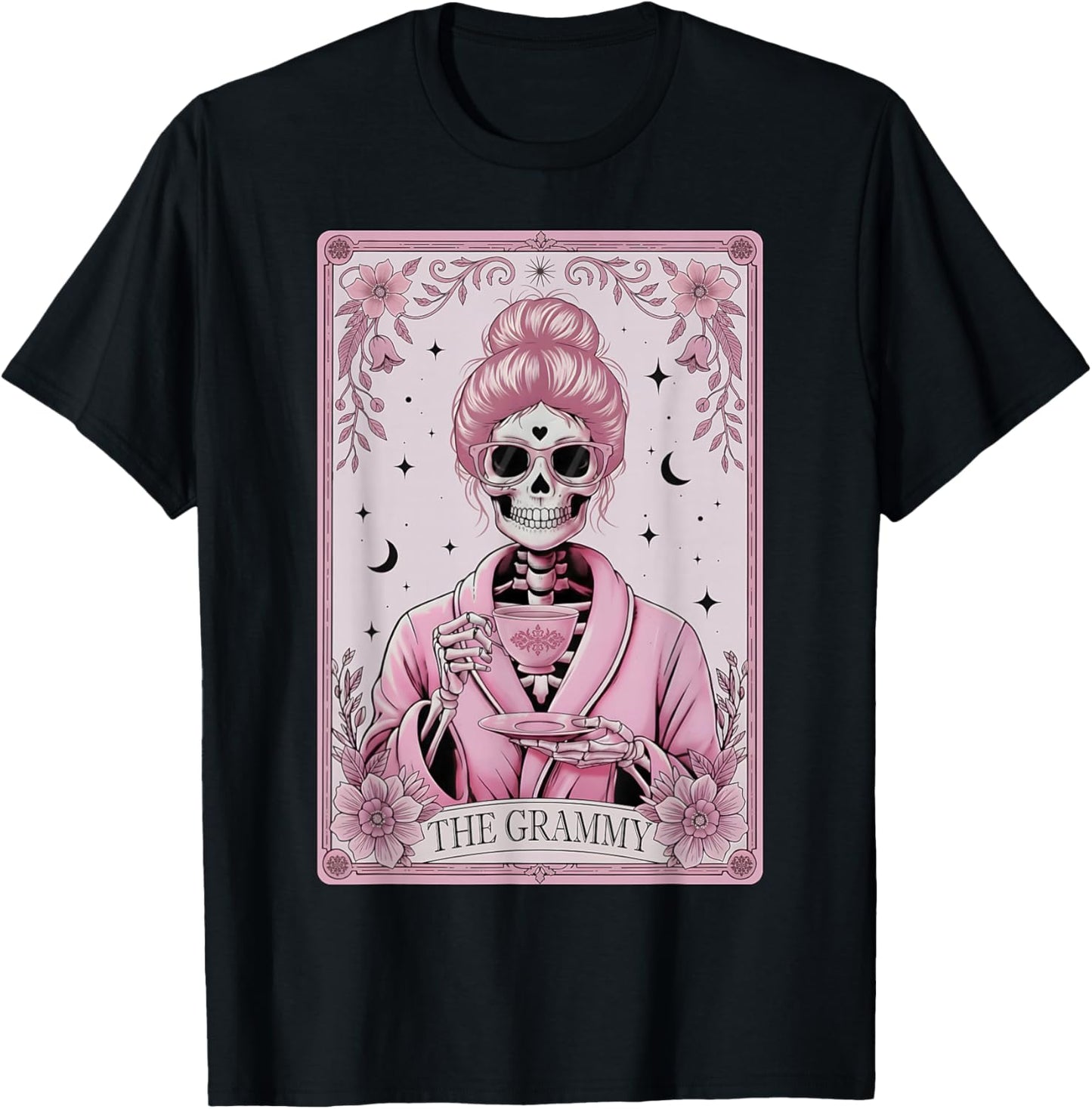The Grammy Tarot Card Skeleton Coffee Happy Grandma T-Shirt - T-Shirt | Black
