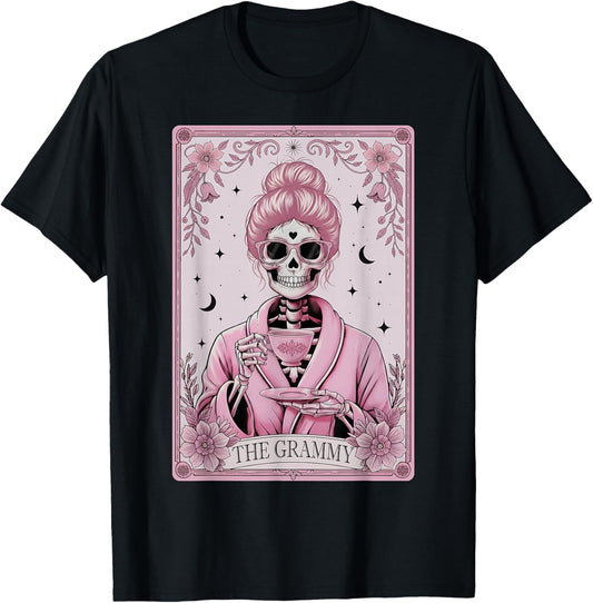 The Grammy Tarot Card Skeleton Coffee Happy Grandma T-Shirt - T-Shirt | Black