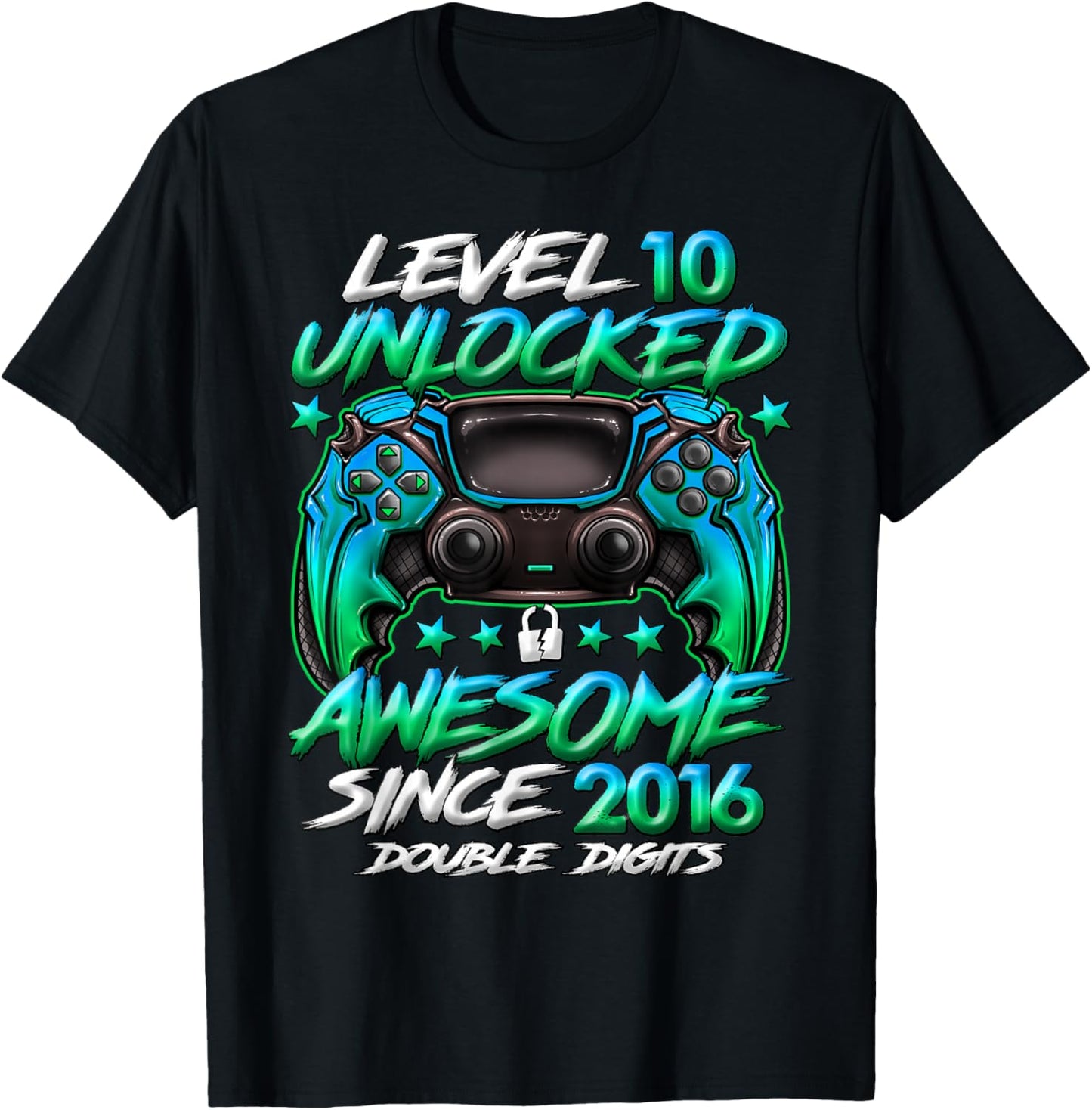 Official Double Digits Level 10 Unlocked 10th Birthday Boy T-Shirt - T-Shirt | Black