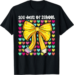 100th Day of School 100 Days Teacher Coquette Bow Girl Women T-Shirt - T-Shirt | Black