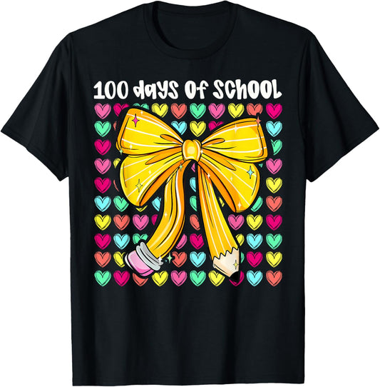 100th Day of School 100 Days Teacher Coquette Bow Girl Women T-Shirt - T-Shirt | Black