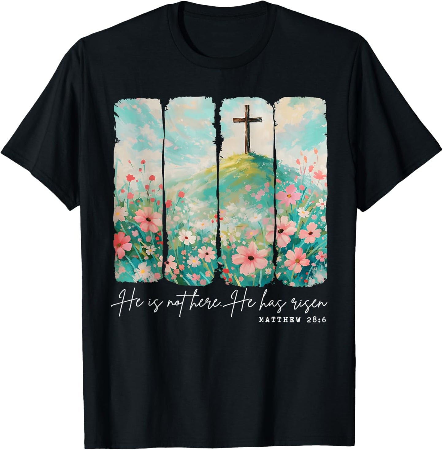 Easter He is Not Here He Has Risen Christian Girl Women T-Shirt - T-Shirt | Black