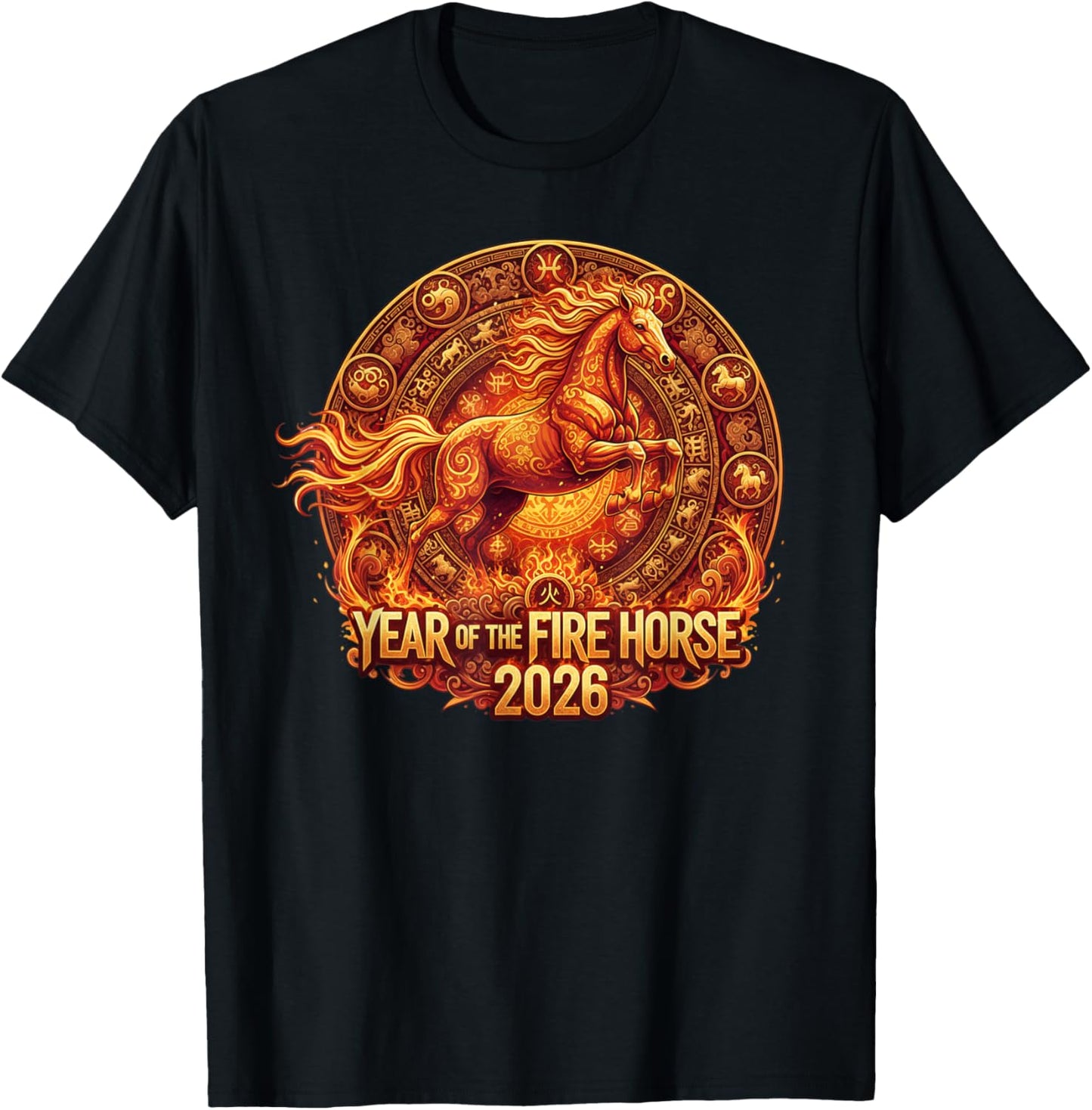 Year of Fire Horse 2026 Chinese Lunar New Year Zodiac T-Shirt - T-Shirt | Black