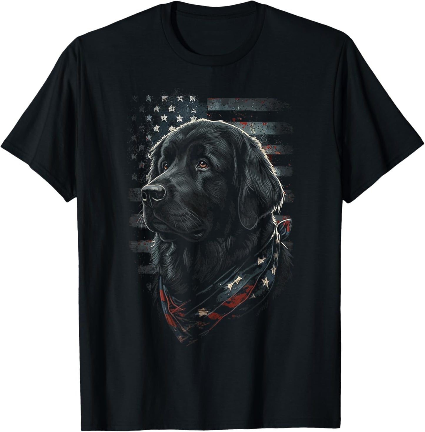Newfoundland Dog American Flag Patriotic Vintage USA T-Shirt - T-Shirt | Black