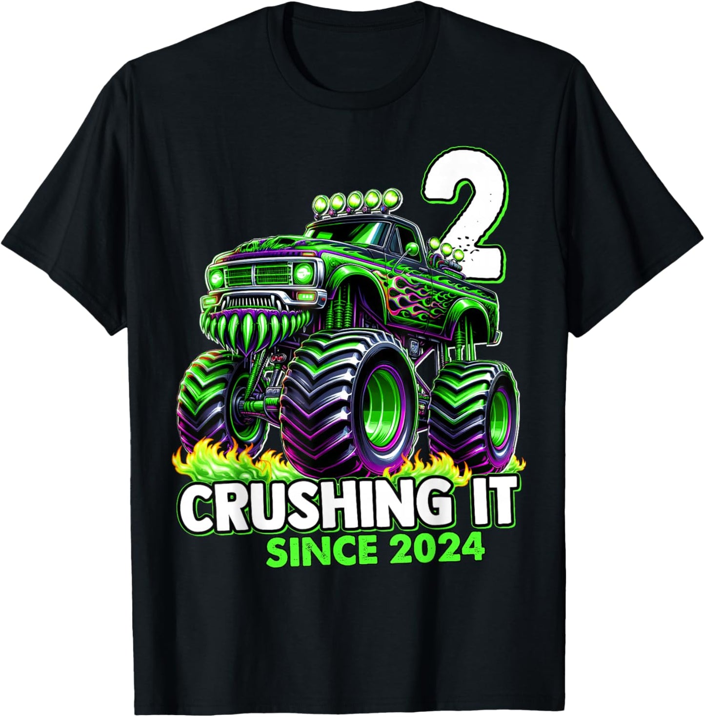 Monster Truck 2nd Birthday Boy Crushing It Since 2024 T-Shirt - T-Shirt | Black