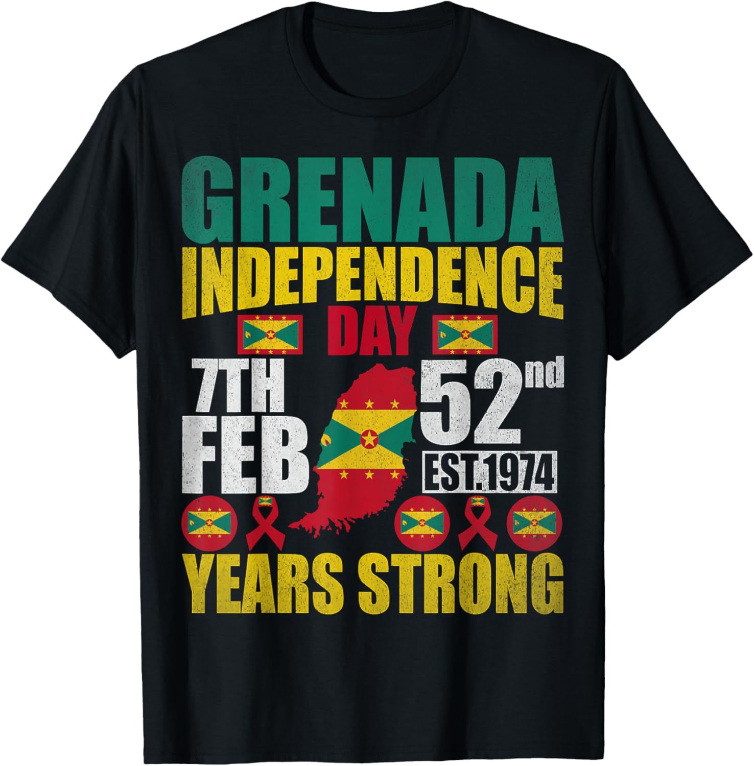 Grenada 52nd Independence Day Grenadian Pride Grenada Flag T-Shirt - T-Shirt | Black