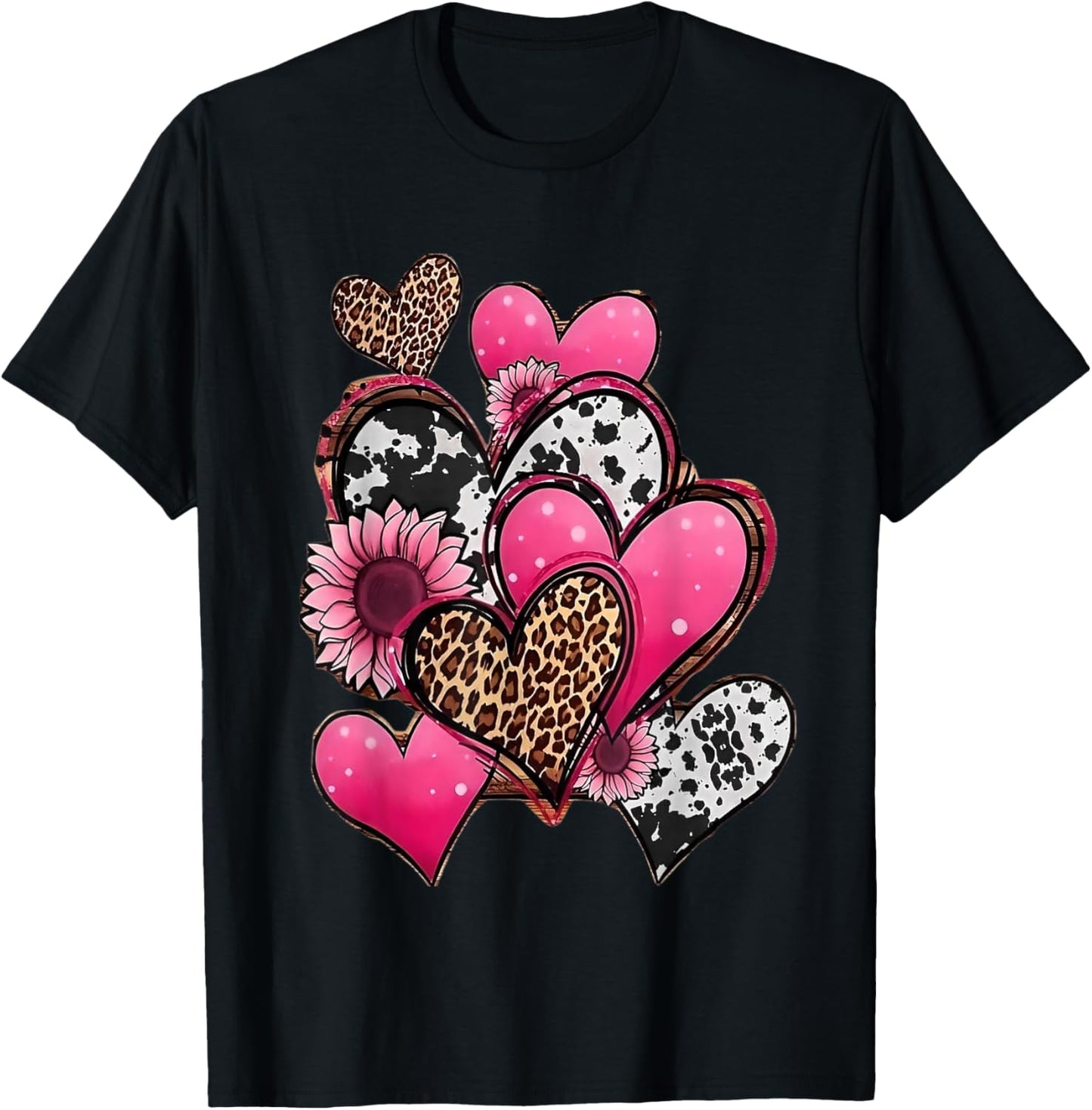 Red haerts and Leopard Hearts T-Shirt - T-Shirt | Black