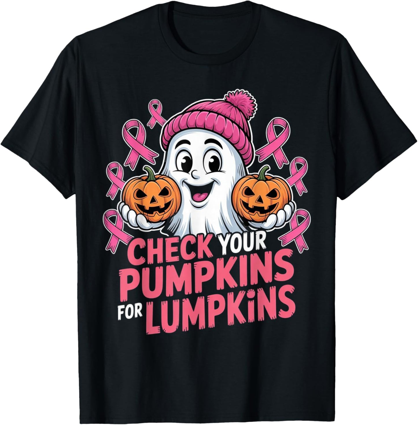 Check Your Pumpkins for Lumpkins Halloween Breast Cancer T-Shirt - T-Shirt | Black