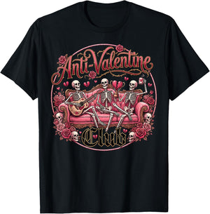 Anti Valentine Club Funny Skeleton Hearts Valentine Costume T-Shirt - T-Shirt | Black