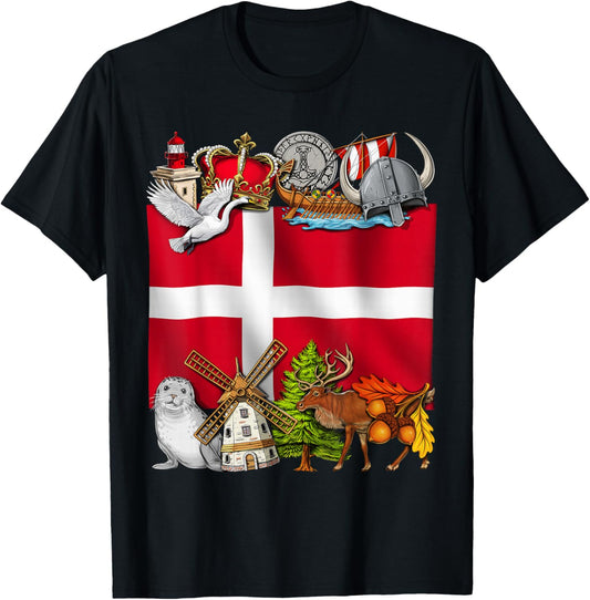 Denmark Flag Danish Roots Proud Danish Heritage Danish Pride T-Shirt - T-Shirt | Black