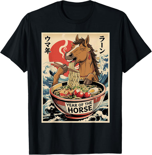 Zodiac Chinese New Year of The Horse 2026 Ramen Men Women T-Shirt - T-Shirt | Black