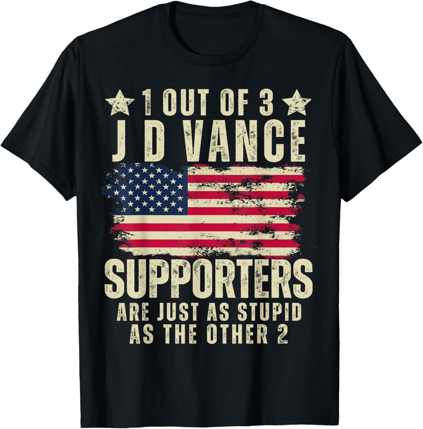 Funny Anti JD Vance Stupid Joke American Flag USA Humor T-Shirt - T-Shirt | Black