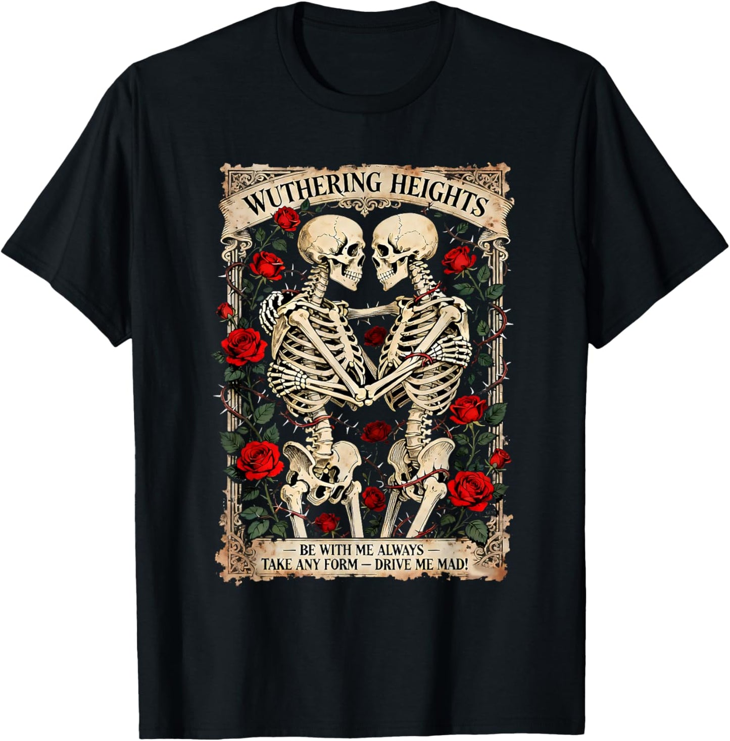 Wuthering Heights Gothic Skull Literary Art T-Shirt - T-Shirt | Black