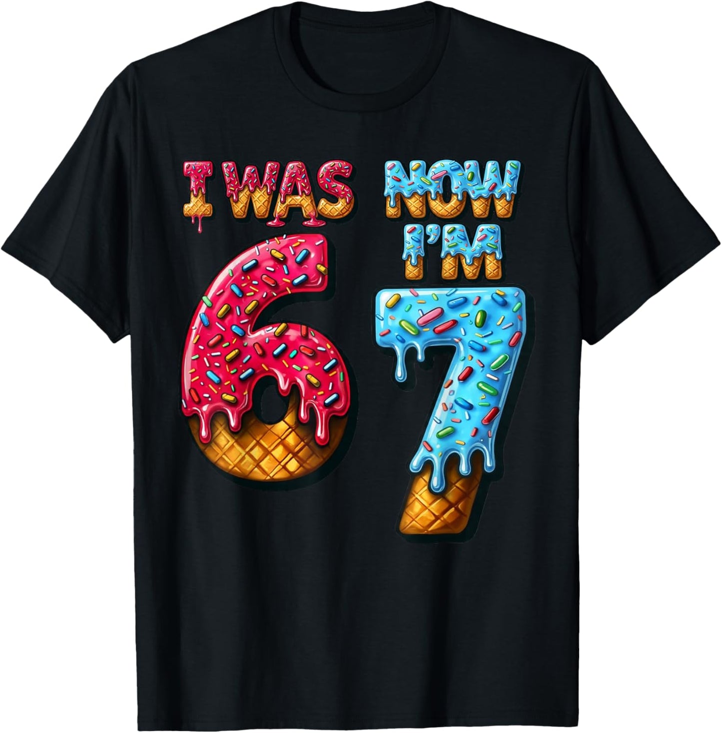 7th Birthday I was 6 Now Im 7 Ice Cream 67 Boys Kids Youth T-Shirt - T-Shirt | Black
