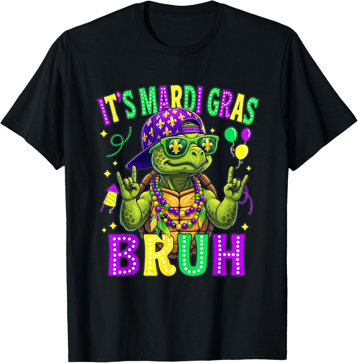 Turtle Bruh Mardi Gras Boys Girls Kids Carnival Parade T-Shirt - T-Shirt | Black