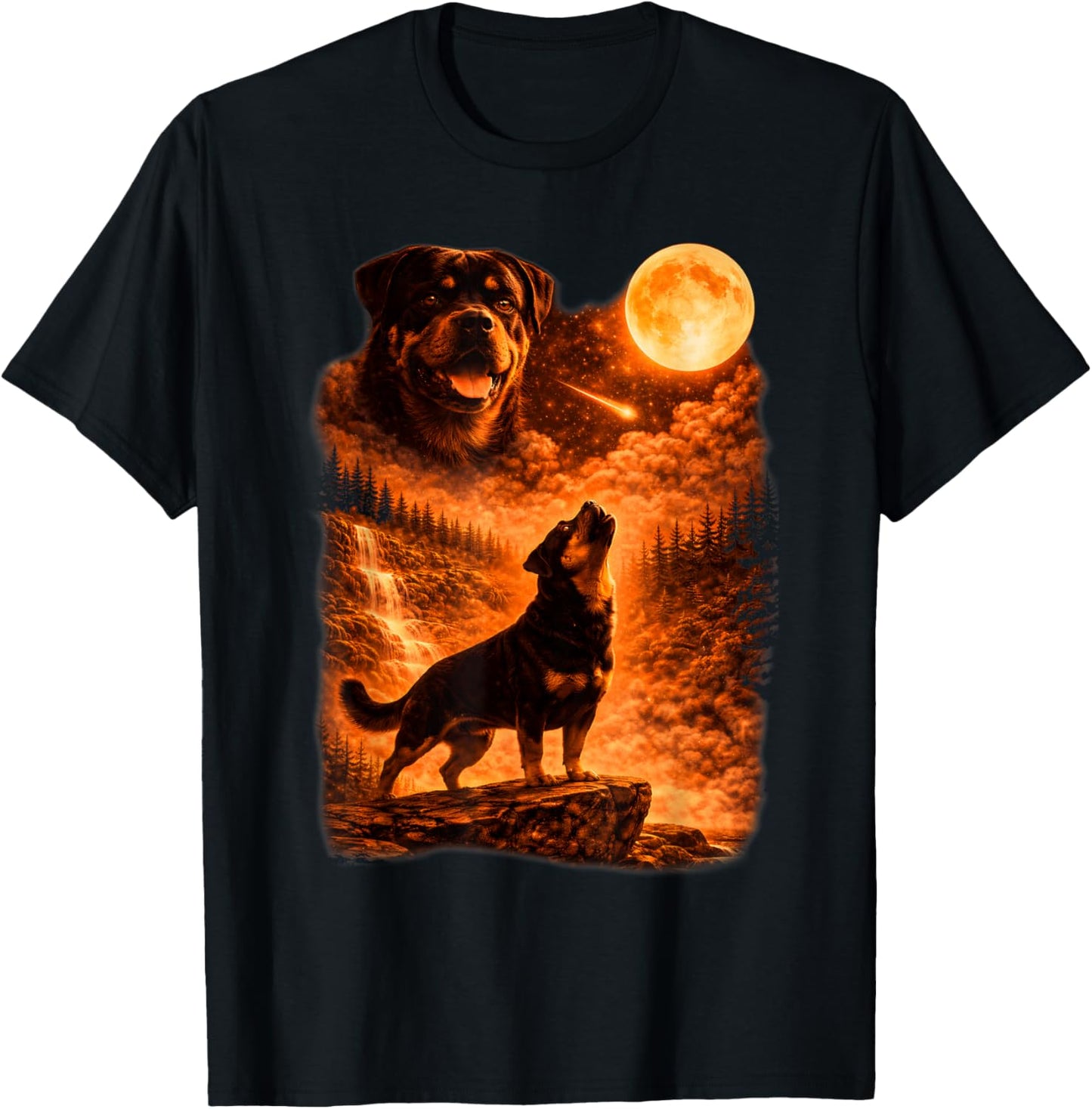 Rottweiler Howling to The Moon Funny Vintage Rottweiler Dog T-Shirt - T-Shirt | Black