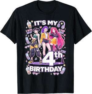 4th Birthday 4 Year Old Girl Korean Pop Kpop Bday Party T-Shirt - T-Shirt | Black